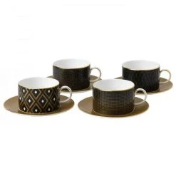 Trendy Living Wedgwood Arris Tea Cup & Saucer Black Set 4