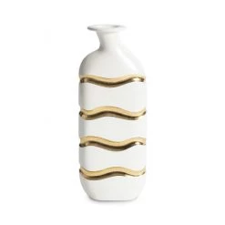 Trendy Living Layered Vase Gel Coat White Gold Leaf Floreros