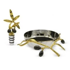 Trendy Living Olive Branch Gold Wine Coaster & Stopper