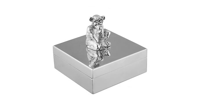 Trendy Living Cajas Small Square Monkey Box Silver 1 Trendy Living Cajas Small Square Monkey Box Silver