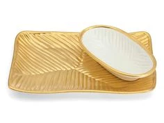 Trendy Living Piezas De Servir Giotto All Gold Cracker Plate W/ Gold Edge Oval