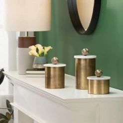 Trendy Living Tomar Antique Brass Ribbed Canister Tall